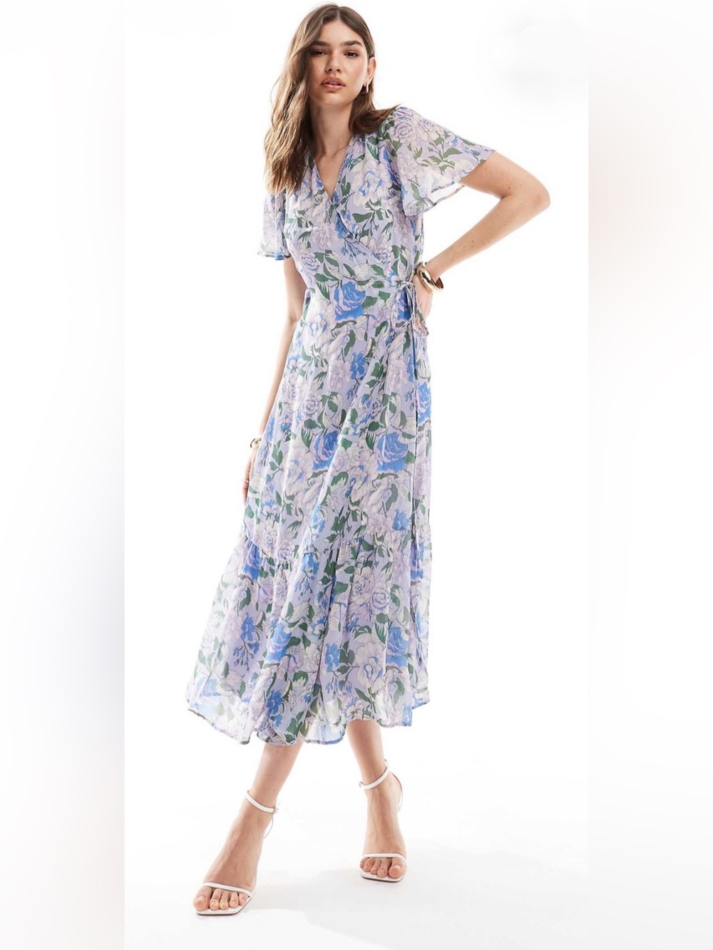 & OTHER STORIES Floral Wrap Midi Dress Blue Lavender Size 12 Like new